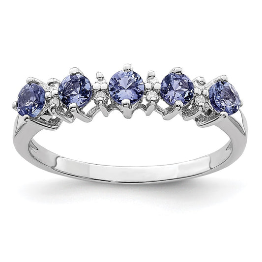 Sterling Silver Rhodium Tanzanite & Diamond Ring