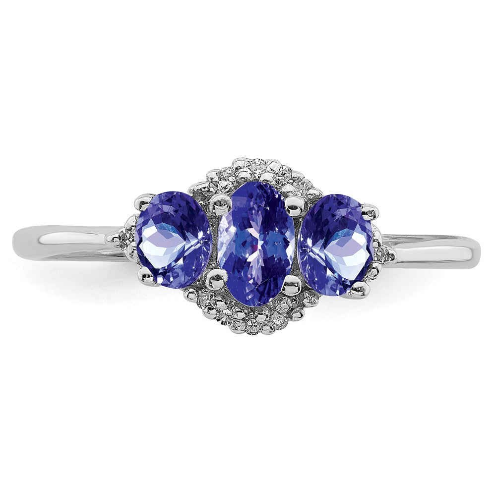 Sterling Silver Rhodium Tanzanite & Diamond Ring