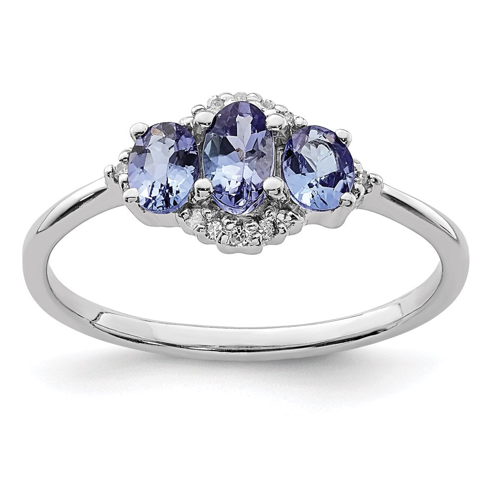 Sterling Silver Rhodium Tanzanite & Diamond Ring