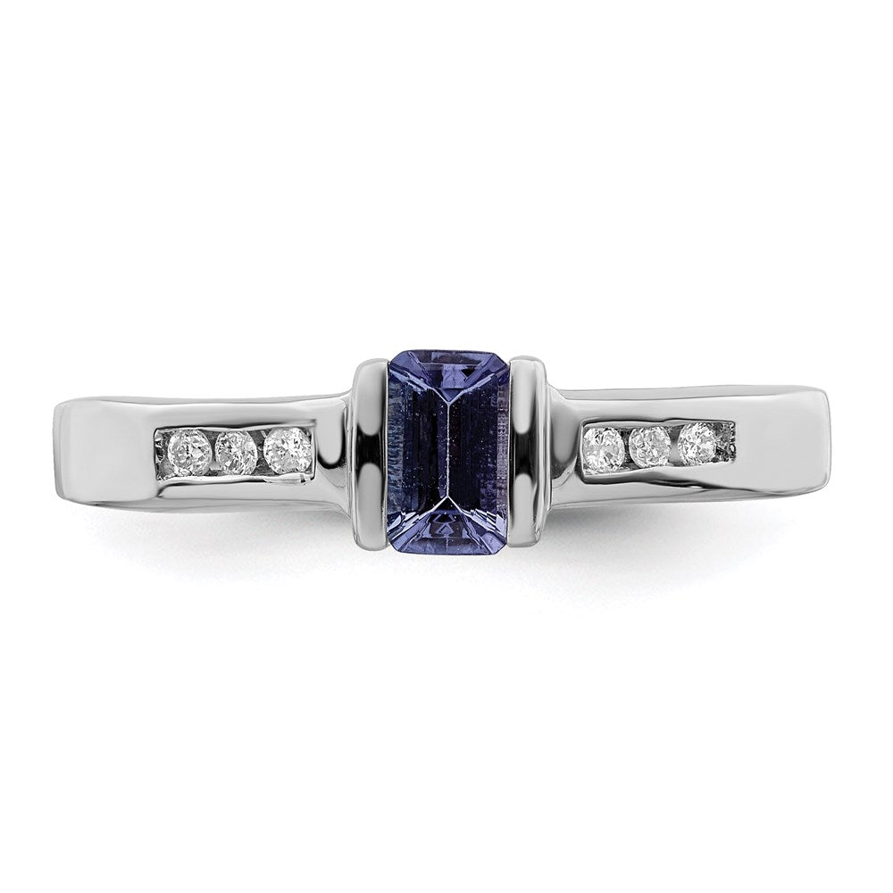 Sterling Silver Rhodium Tanzanite & Diamond Ring