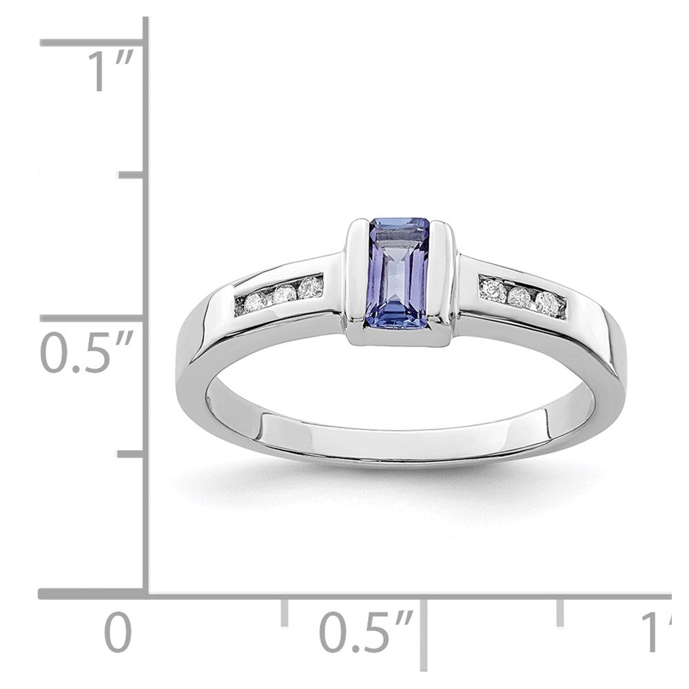 Sterling Silver Rhodium Tanzanite & Diamond Ring