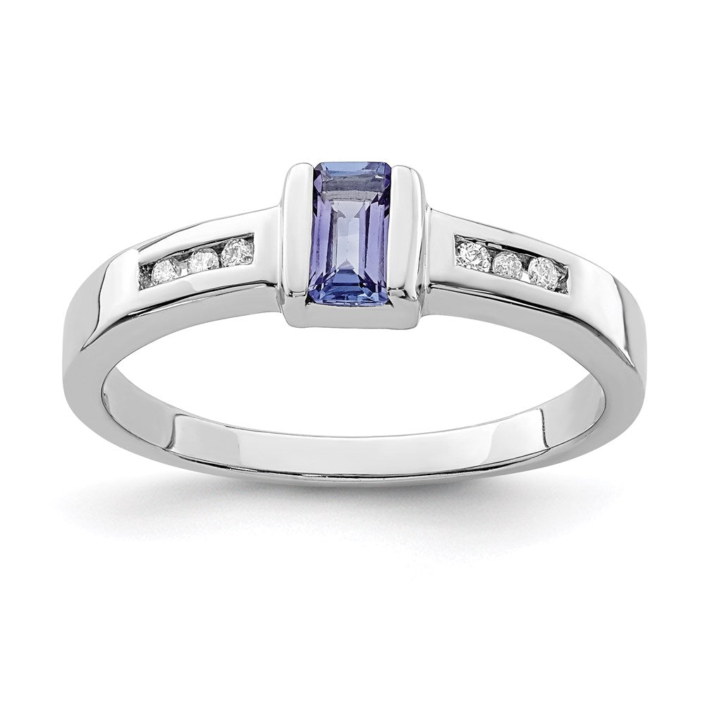 Sterling Silver Rhodium Tanzanite & Diamond Ring