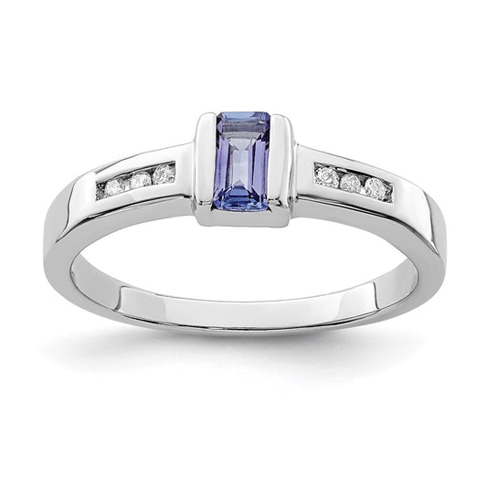 Sterling Silver Rhodium Tanzanite & Diamond Ring