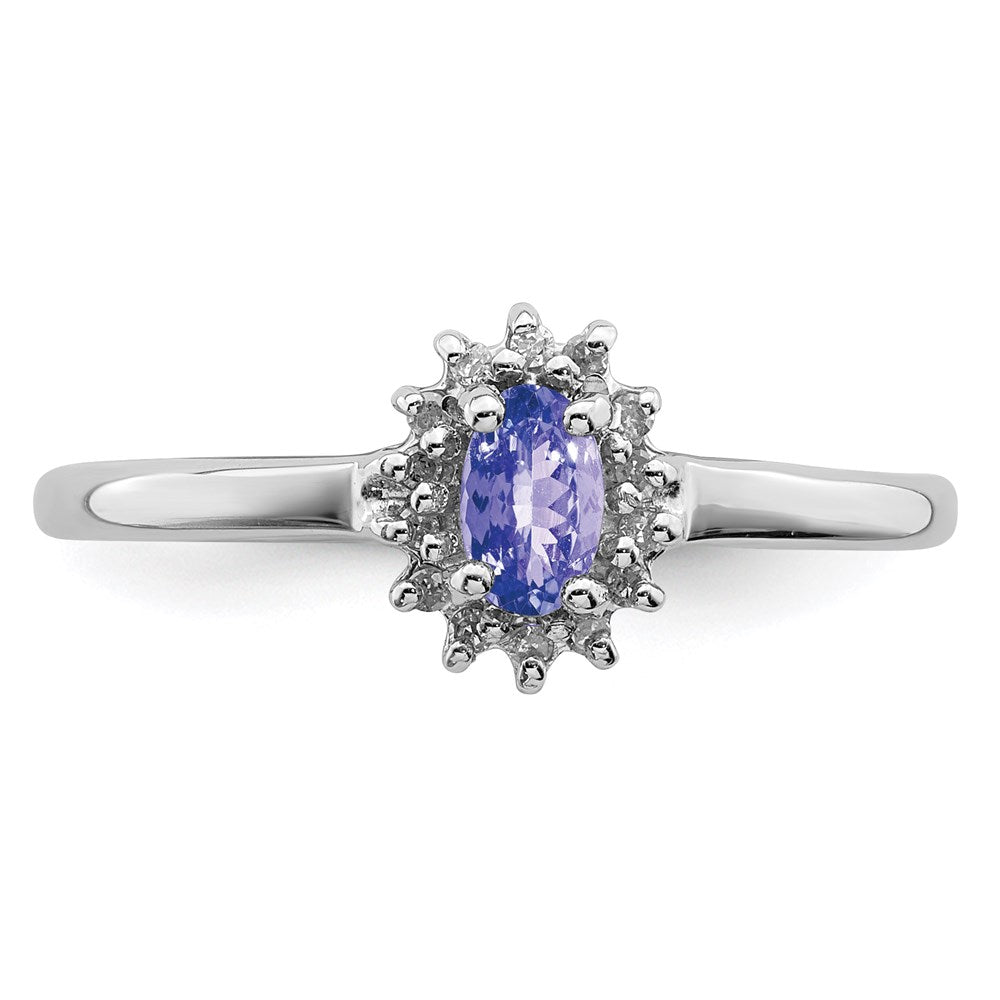 Sterling Silver Rhodium Tanzanite & Diamond Ring