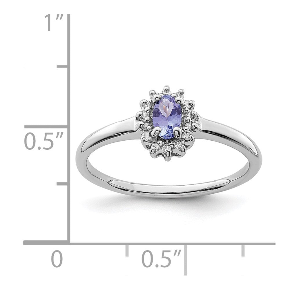 Sterling Silver Rhodium Tanzanite & Diamond Ring