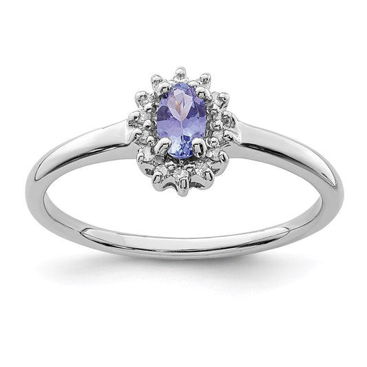 Sterling Silver Rhodium Tanzanite & Diamond Ring