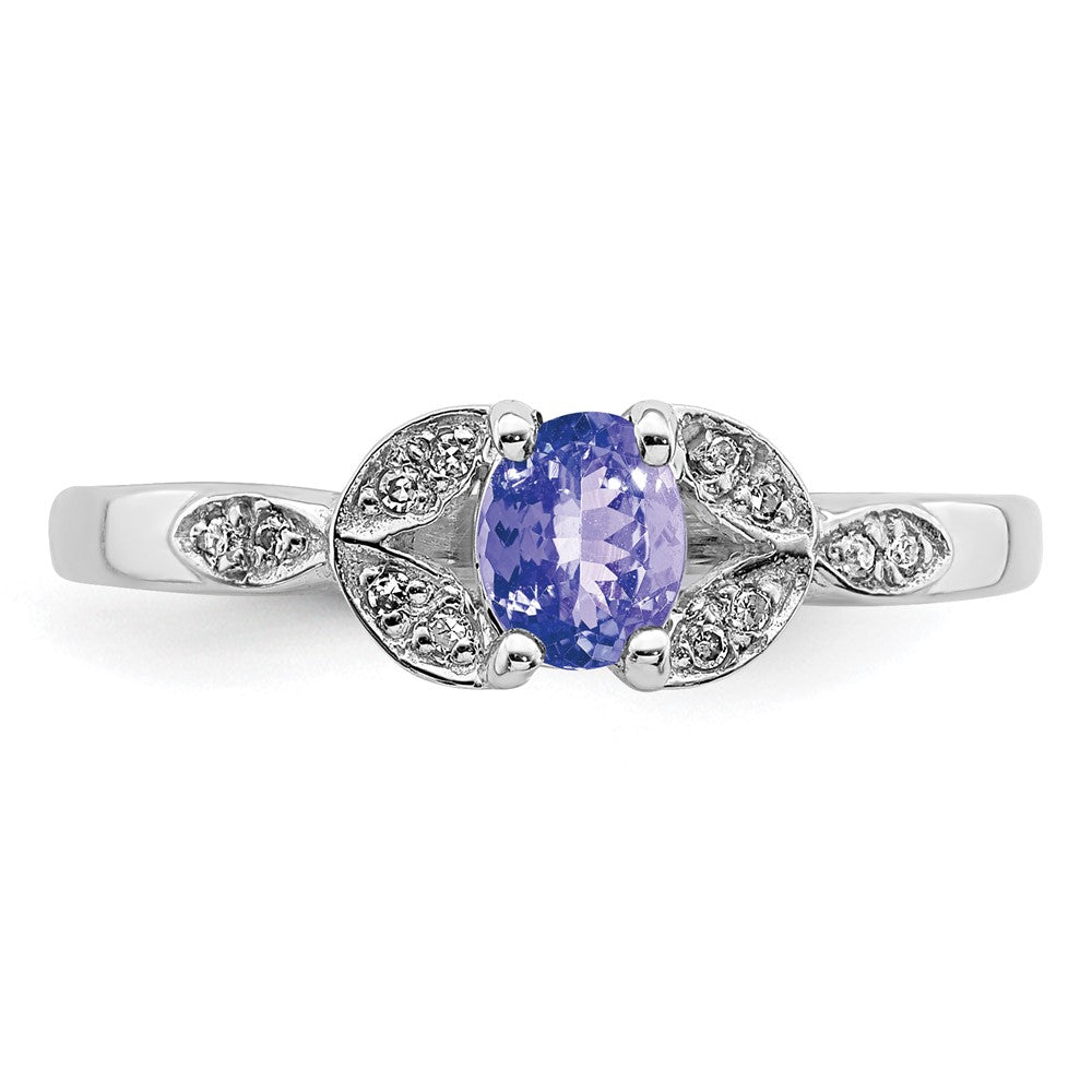 Sterling Silver Rhodium Tanzanite & Diamond Ring