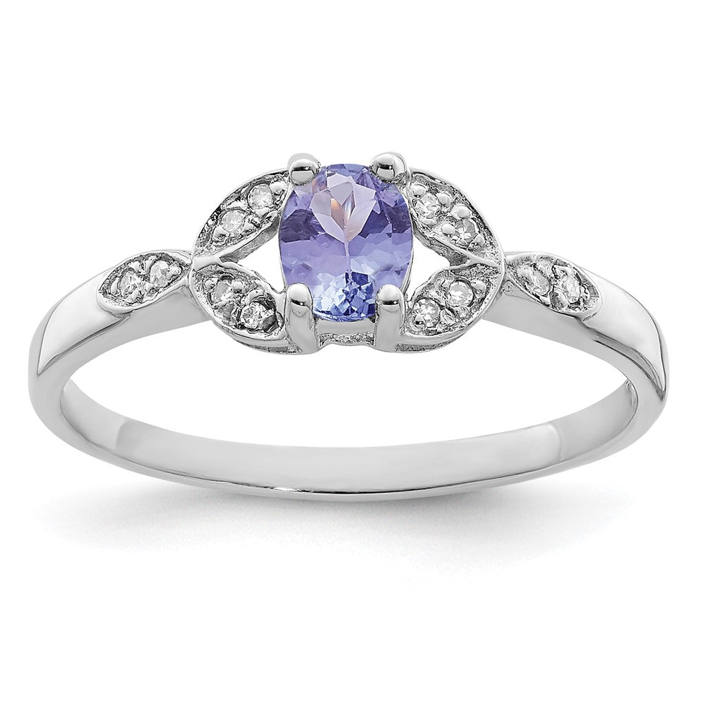 Sterling Silver Rhodium Tanzanite & Diamond Ring