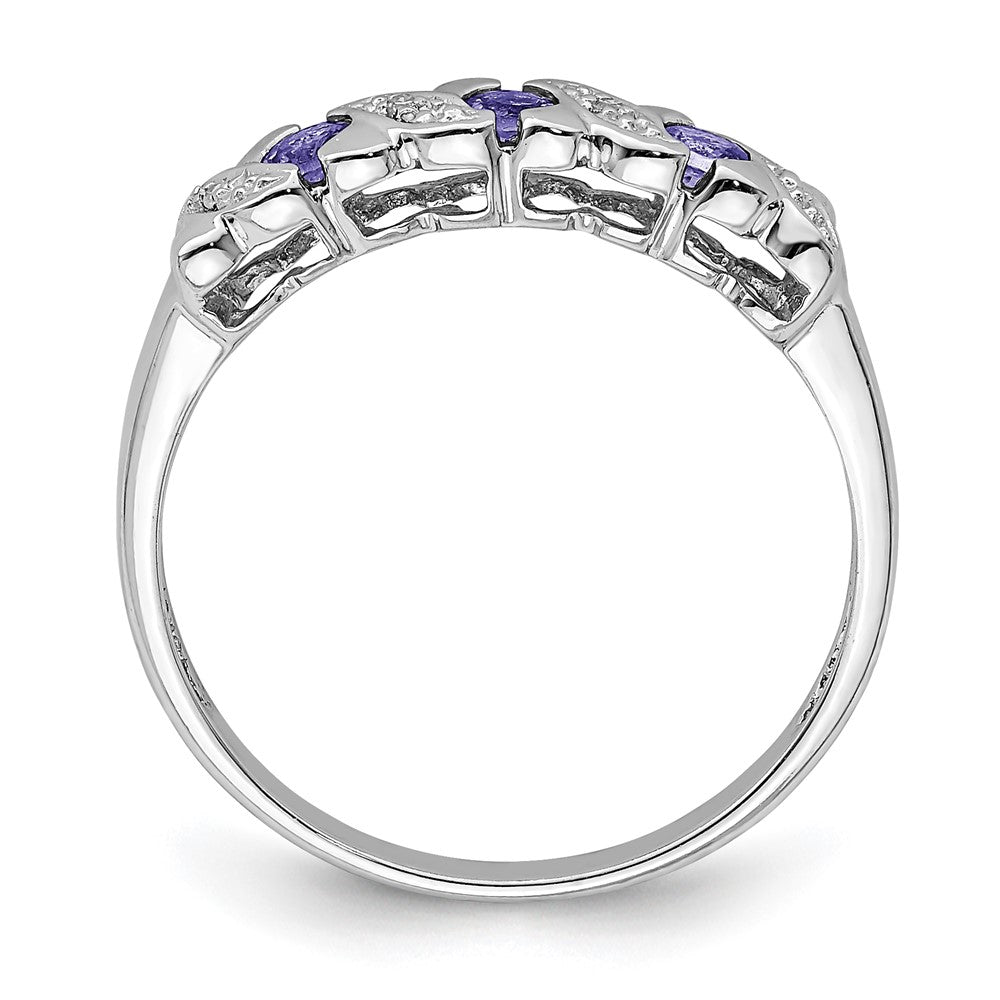 Sterling Silver Rhodium Tanzanite & Diamond Ring