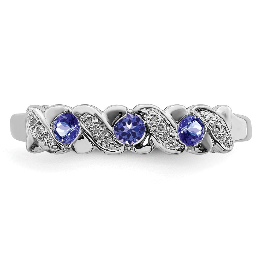 Sterling Silver Rhodium Tanzanite & Diamond Ring