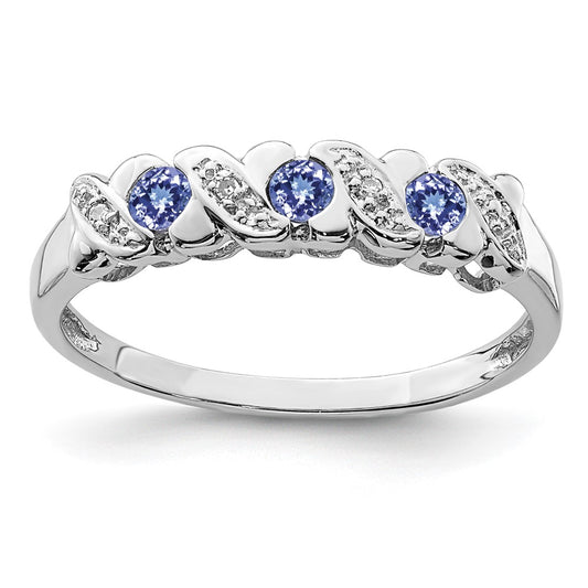 Sterling Silver Rhodium Tanzanite & Diamond Ring