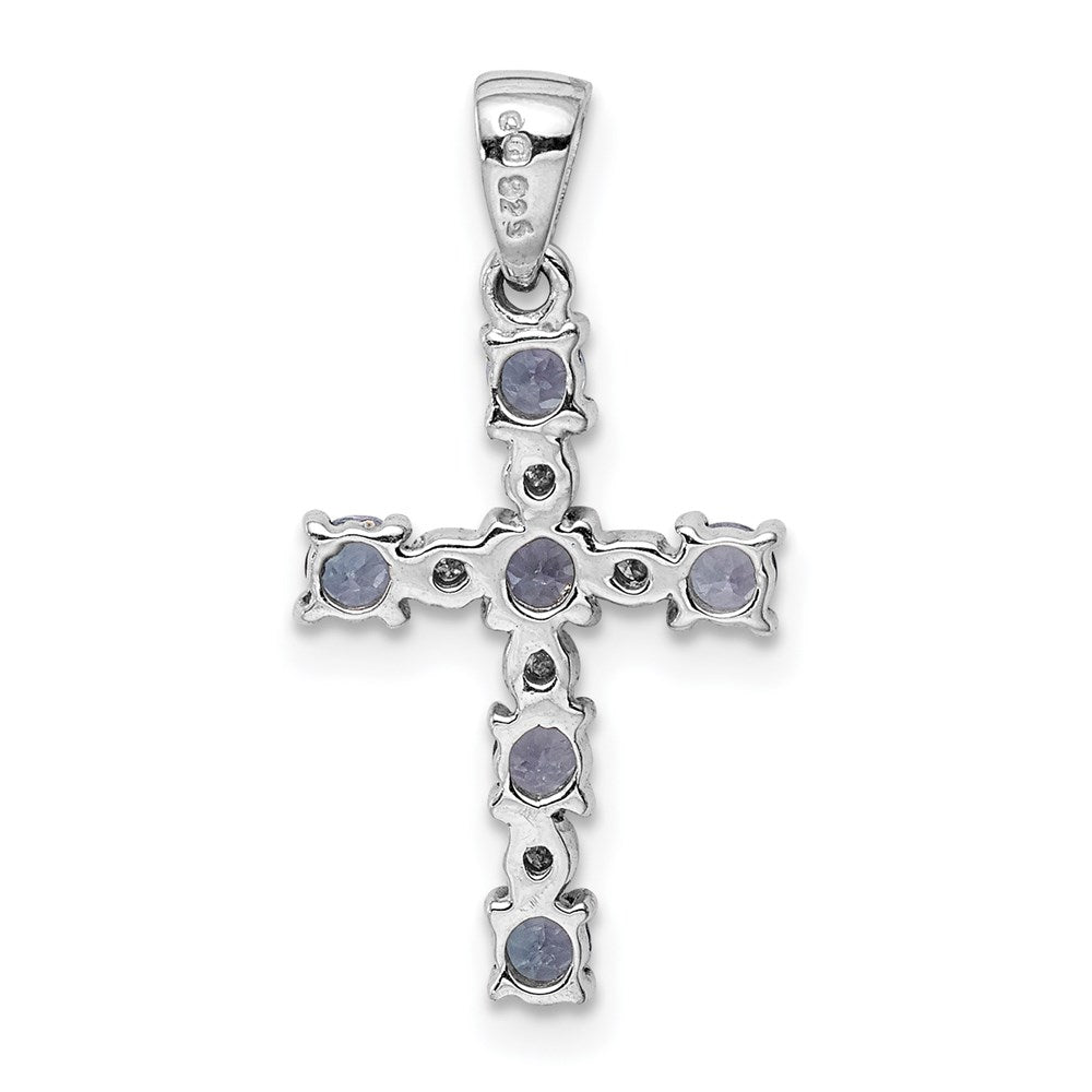 Sterling Silver Rhodium-plated Tanzanite & Diamond Pendant