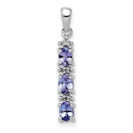 Sterling Silver Rhodium-plated Tanzanite & Diamond Pendant