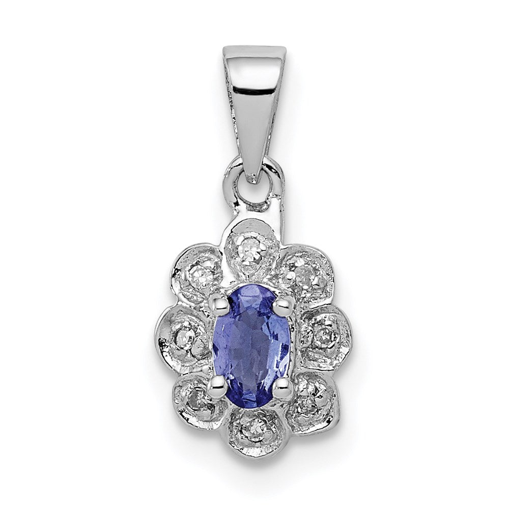 Sterling Silver Rhodium-plated Tanzanite & Diamond Pendant