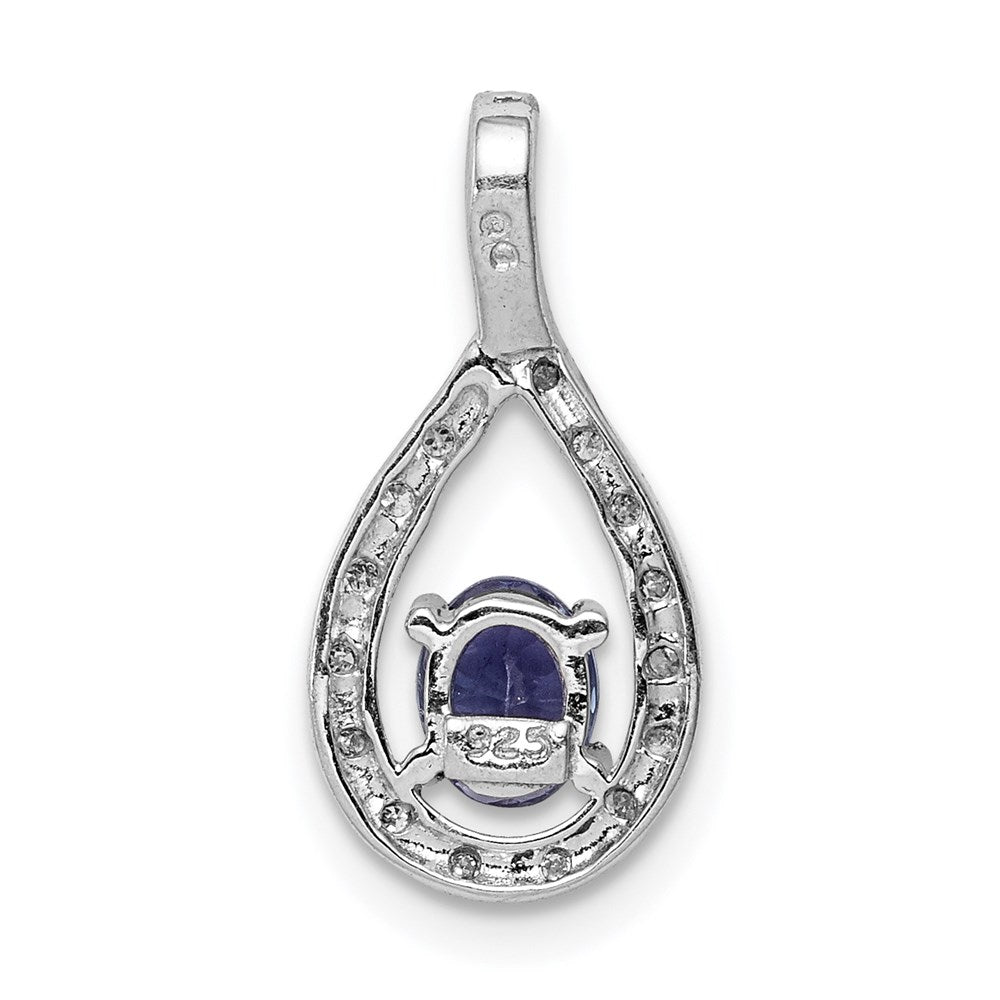 Sterling Silver Rhodium-plated Tanzanite & Diamond Pendant