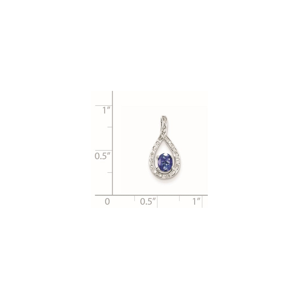 Sterling Silver Rhodium-plated Tanzanite & Diamond Pendant