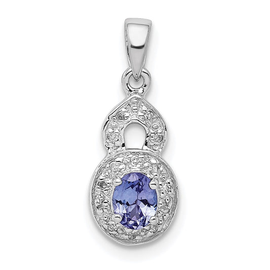 Sterling Silver Rhodium-plated Tanzanite & Diamond Pendant