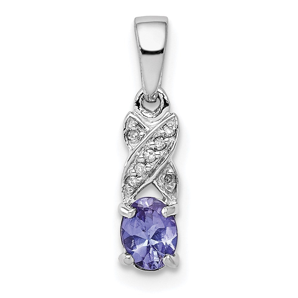 Sterling Silver Rhodium-plated Tanzanite & Diamond Pendant