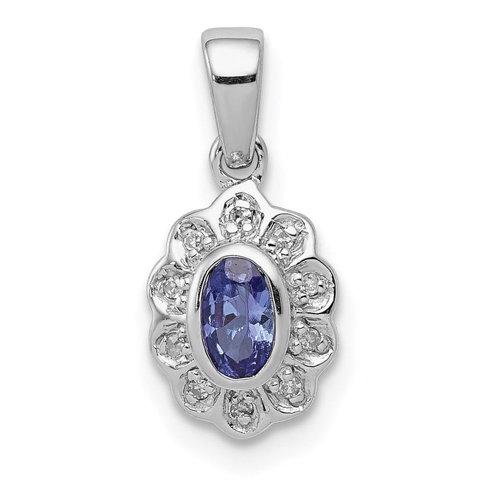 Sterling Silver Rhodium-plated Tanzanite & Diamond Pendant