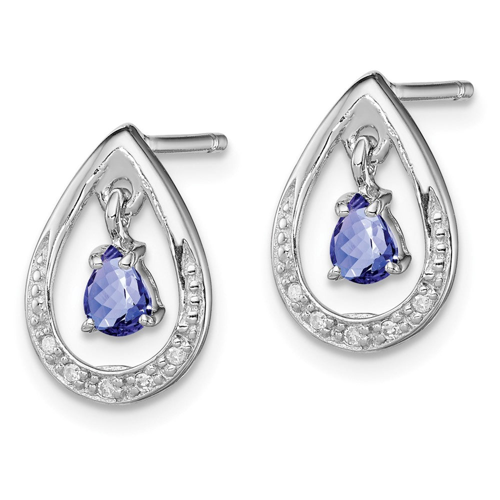 Sterling Silver Rhodium-plated Tanzanite & Diamond Earrings