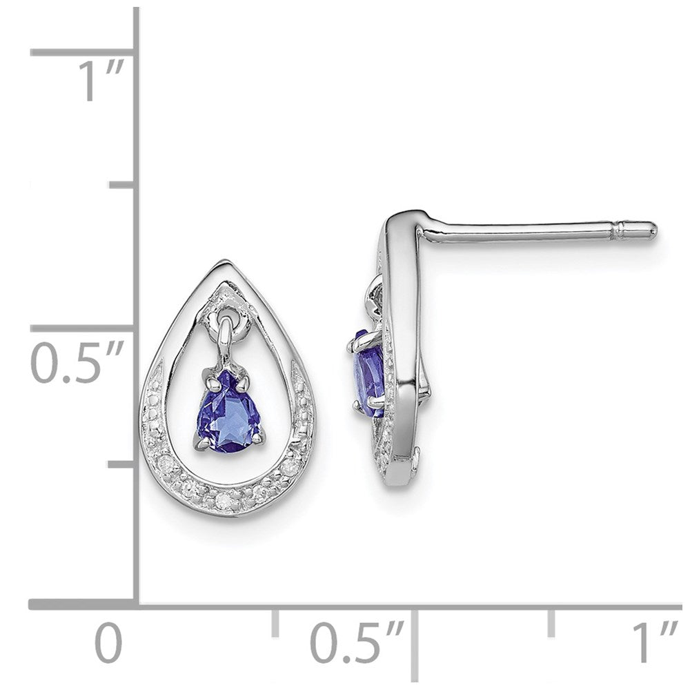 Sterling Silver Rhodium-plated Tanzanite & Diamond Earrings