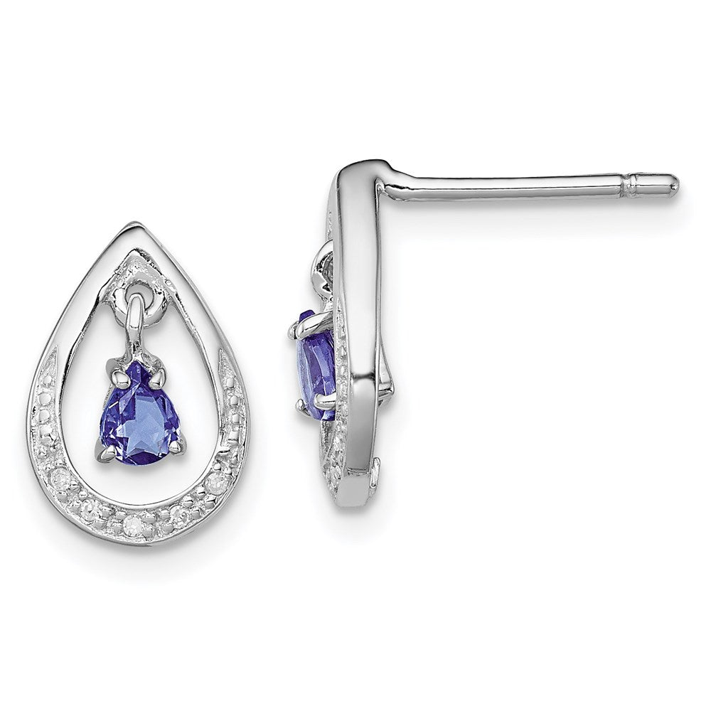 Sterling Silver Rhodium-plated Tanzanite & Diamond Earrings