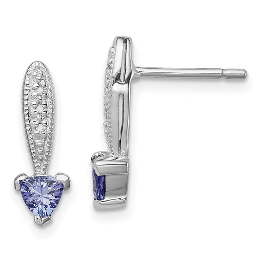 Sterling Silver Rhodium-plated Tanzanite & Diamond Earrings