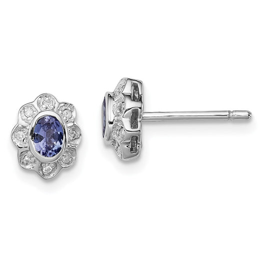 Sterling Silver Rhodium-plated Tanzanite & Diamond Earrings