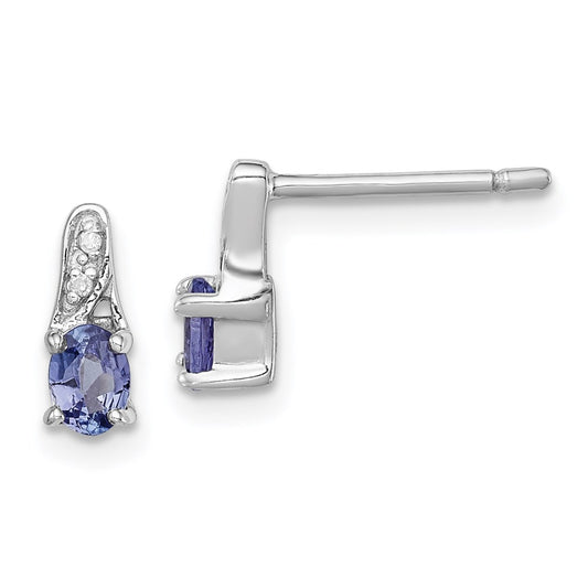 Sterling Silver Rhodium-plated Tanzanite & Diamond Earrings