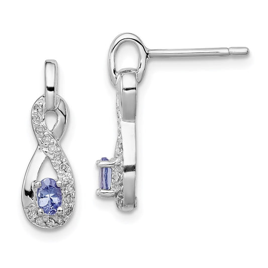 Sterling Silver Rhodium-plated Tanzanite & Diamond Earrings