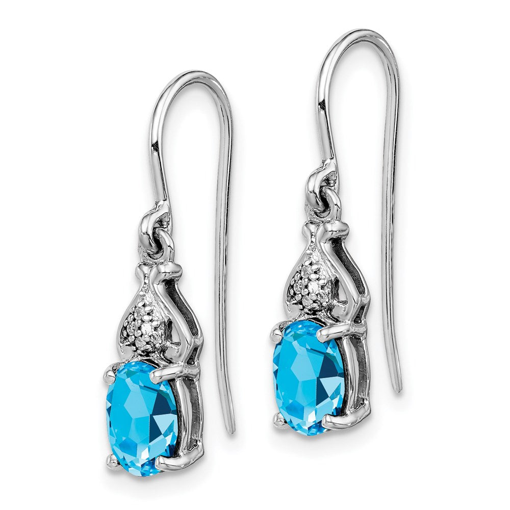 Sterling Silver Rhodium-plated Diamond and Blue Topaz Earrings