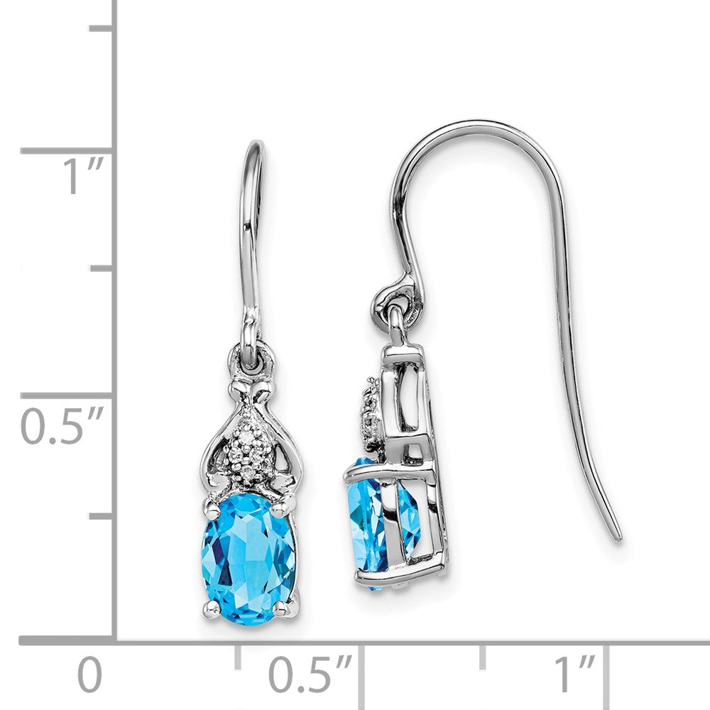 Sterling Silver Rhodium-plated Diamond and Blue Topaz Earrings