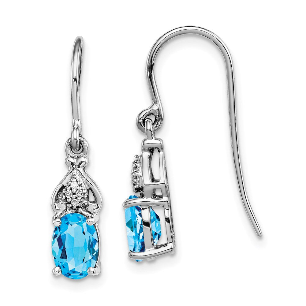 Sterling Silver Rhodium-plated Diamond and Blue Topaz Earrings