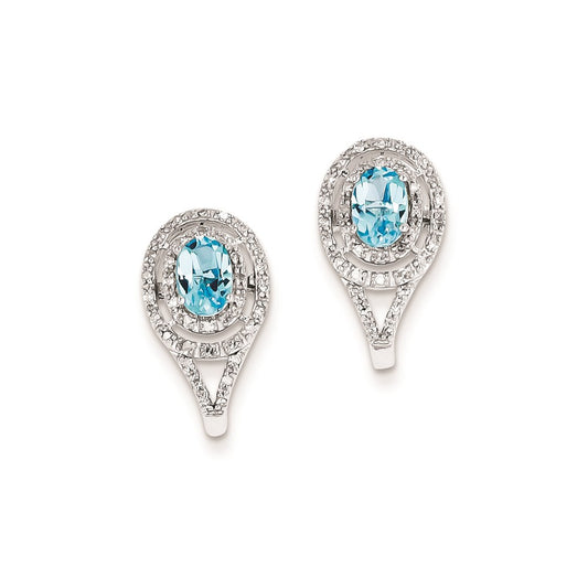 Sterling Silver Diamond & Light Swiss Blue Topaz Oval Post Earrings