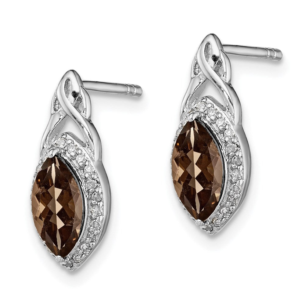 Sterling Silver Rhodium-plated Diamond & Smoky Quartz Post Earrings