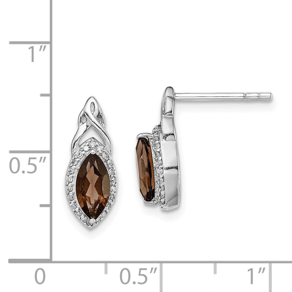 Sterling Silver Rhodium-plated Diamond & Smoky Quartz Post Earrings