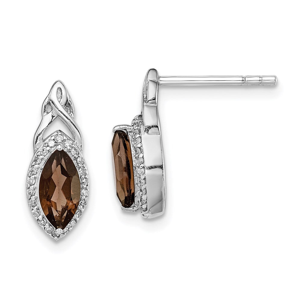 Sterling Silver Rhodium-plated Diamond & Smoky Quartz Post Earrings