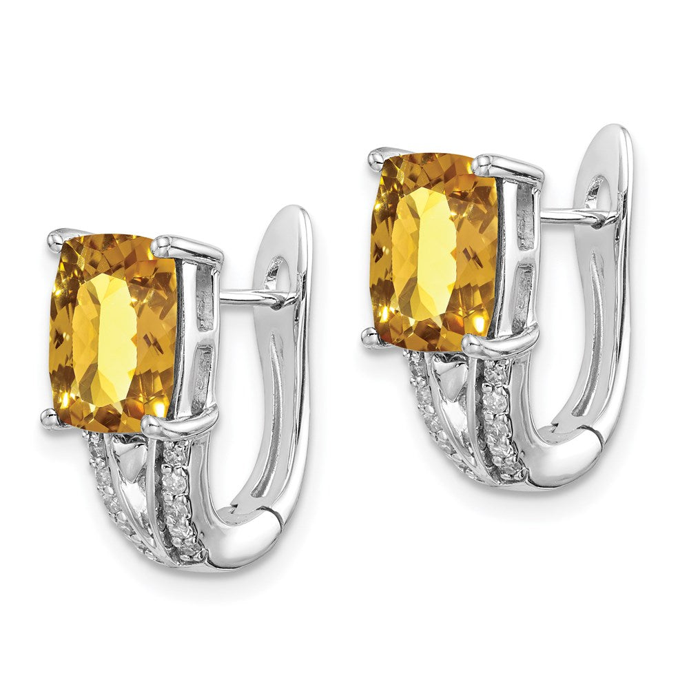 Sterling Silver Rhodium-plated Diamond & Whiskey Quartz Hinged Earrings