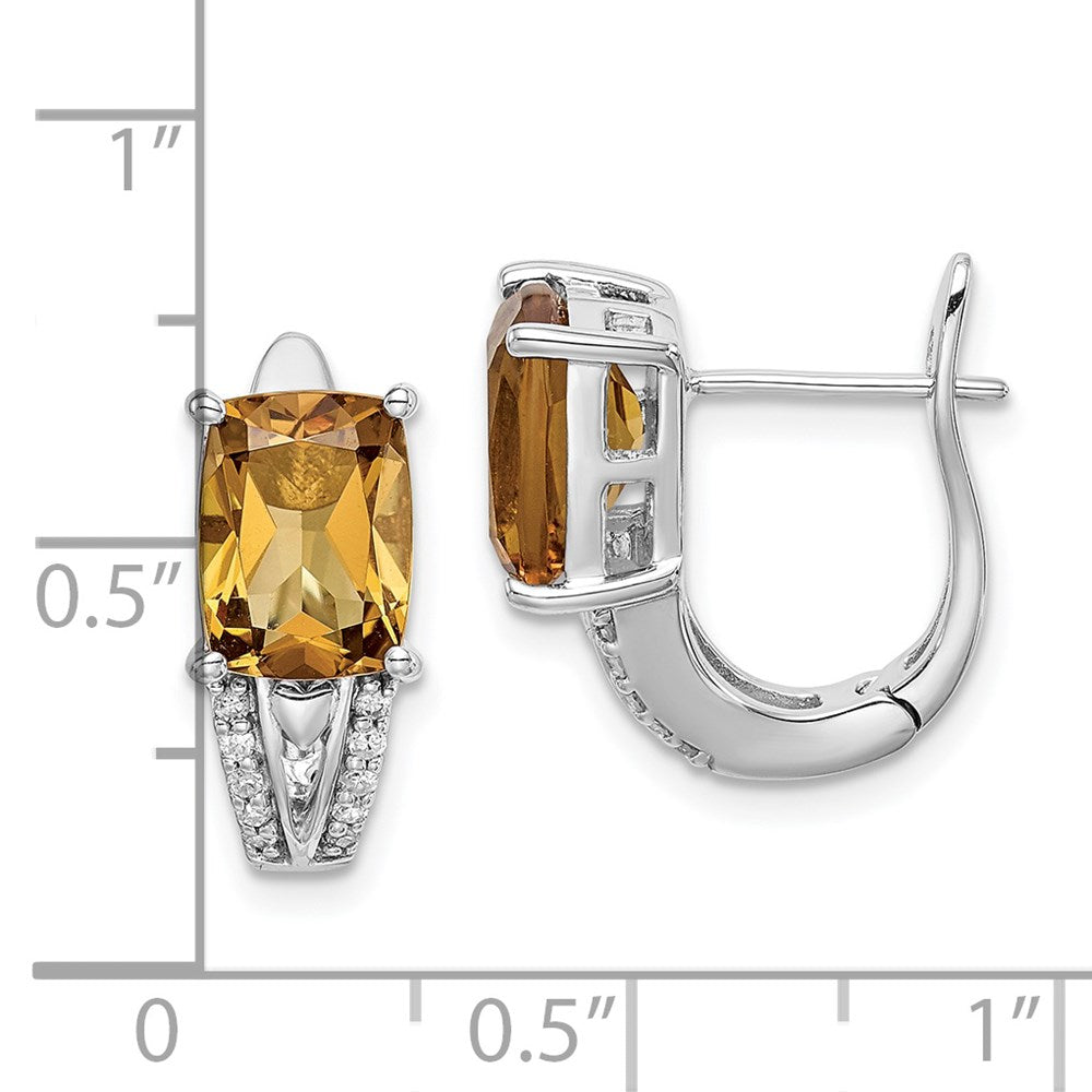 Sterling Silver Rhodium-plated Diamond & Whiskey Quartz Hinged Earrings