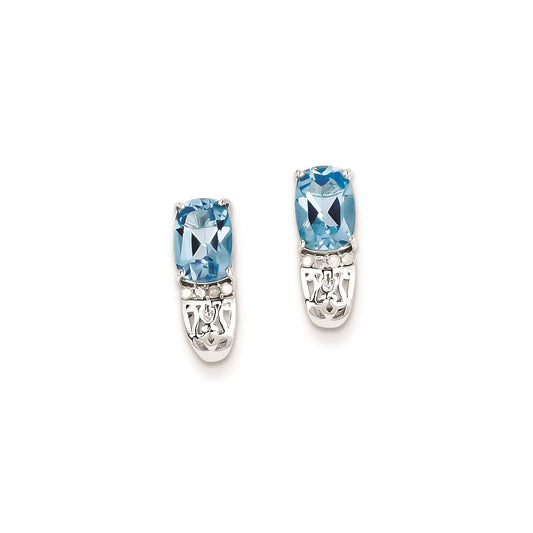 Sterling Silver Diamond & Light Swiss Blue Topaz Post Earrings