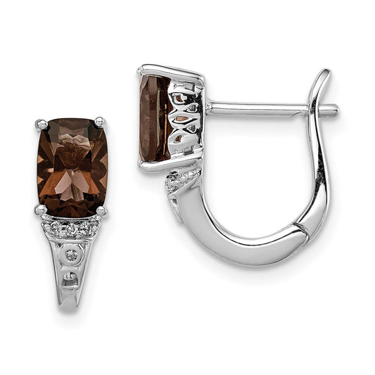 Sterling Silver Rhodium-plated Diamond and Smoky Quartz Earrings