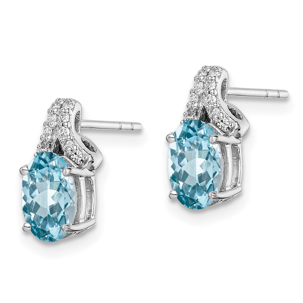 Sterling Silver Rhodium Diamond & Light Swiss Blue Topaz Post Earrings