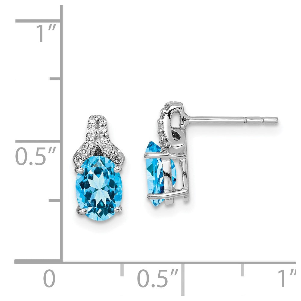 Sterling Silver Rhodium Diamond & Light Swiss Blue Topaz Post Earrings