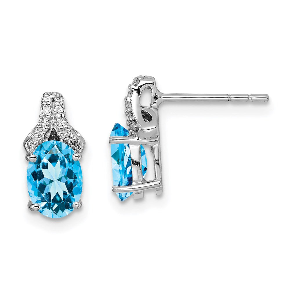 Sterling Silver Rhodium Diamond & Light Swiss Blue Topaz Post Earrings