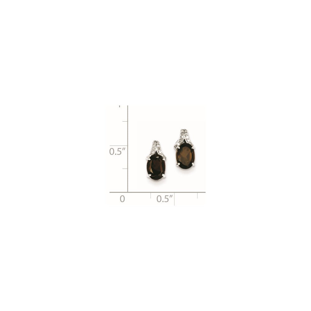 Sterling Silver Diamond & Smoky Quartz Oval Post Earrings