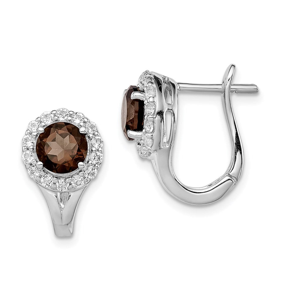 Sterling Silver Rhodium White Topaz & Smoky Quartz Hinged Earrings