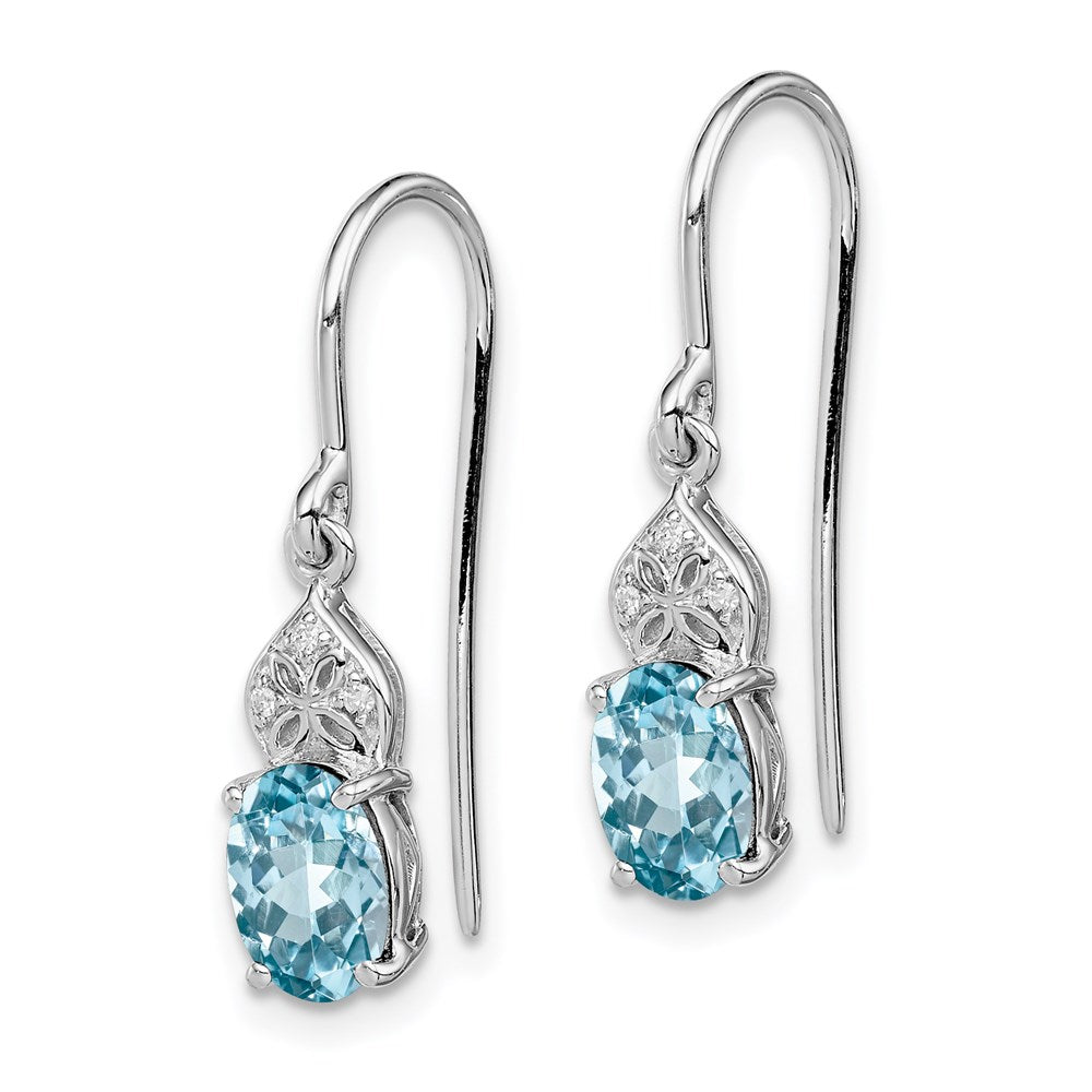 Sterling Silver Rhodium Plated Diamond and Blue Topaz Oval Earrings