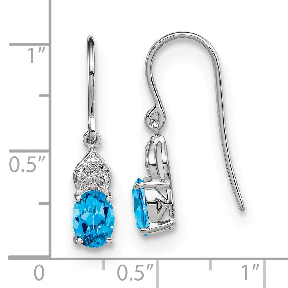 Sterling Silver Rhodium Plated Diamond and Blue Topaz Oval Earrings