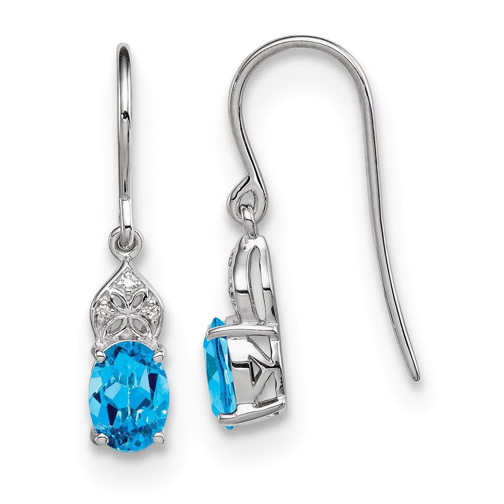 Sterling Silver Rhodium Plated Diamond and Blue Topaz Oval Earrings