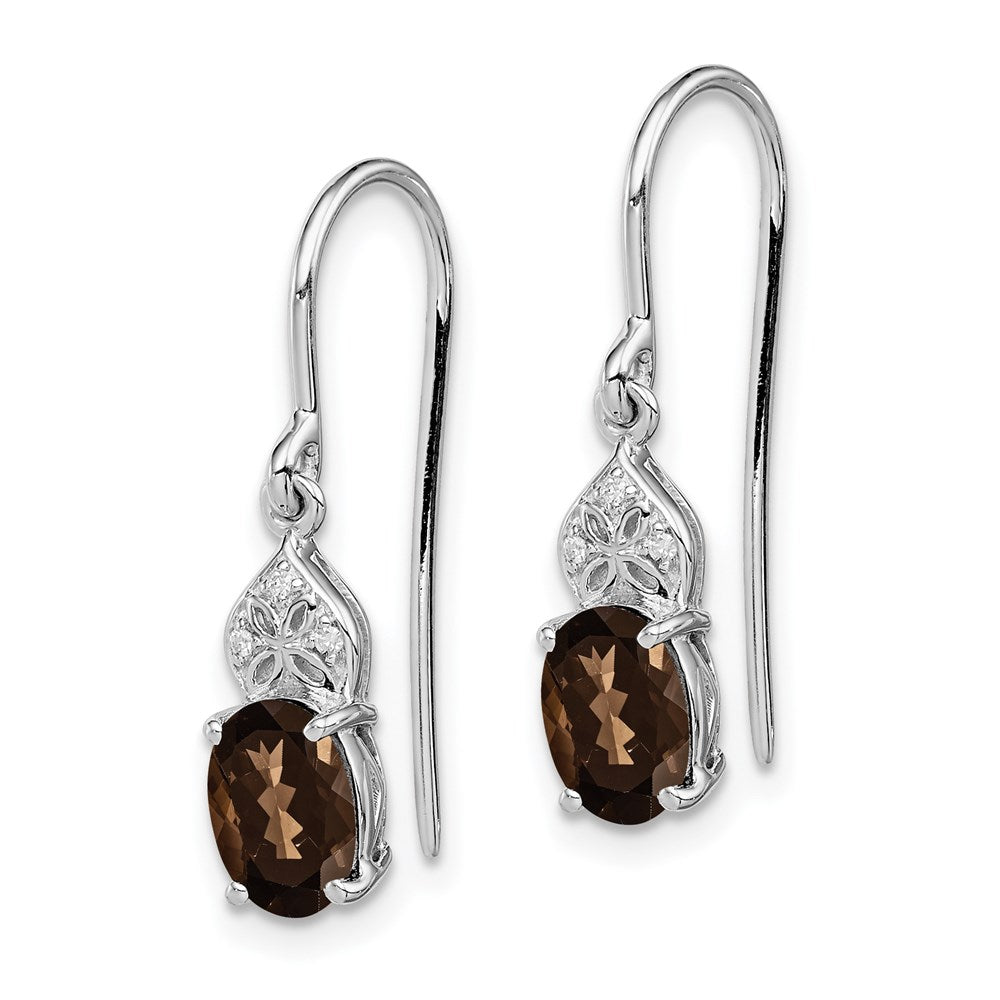 Sterling Silver Rhodium-plated Diamond & Smoky Quartz Oval Earrings